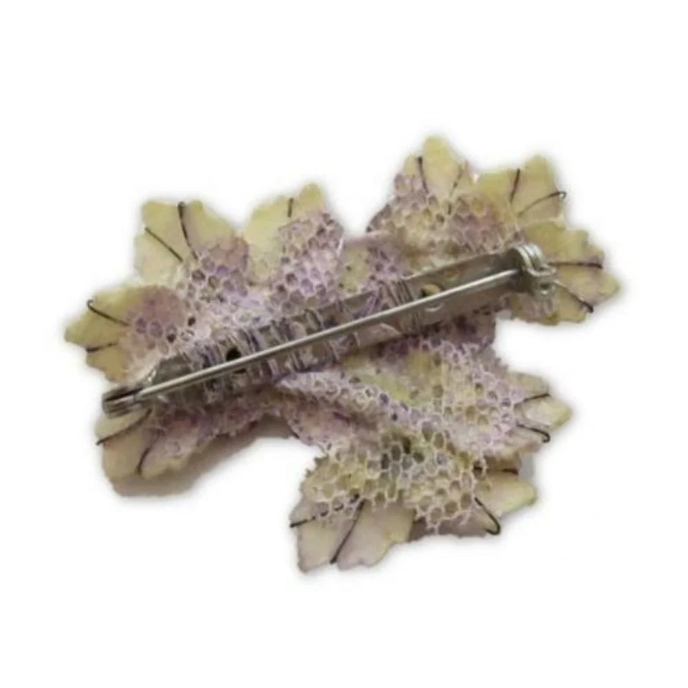 Vintage Old Pansy Flowers Pin Brooch Handmade Of Fish Scales From Atlantic Ocean